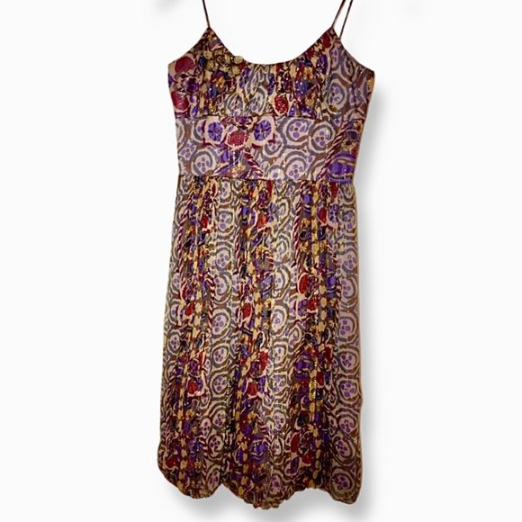 David Meister Floral Golden Thread Spaghetti Strap Cocktail Dress Size 4 - Picture 4 of 12